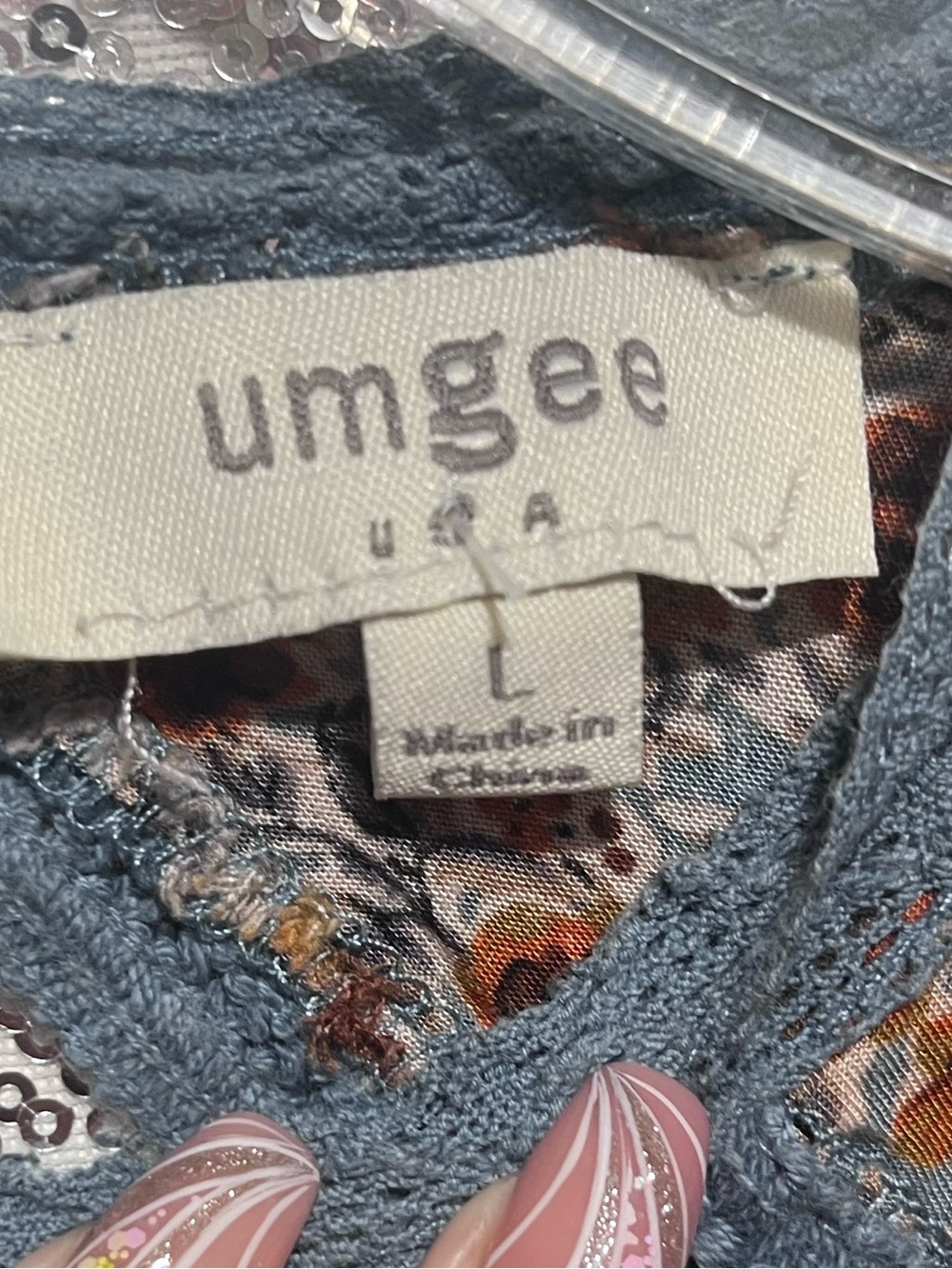 Umgee Blue Lace & Floral Sleeveless Peasant Top - Picture 5 of 6